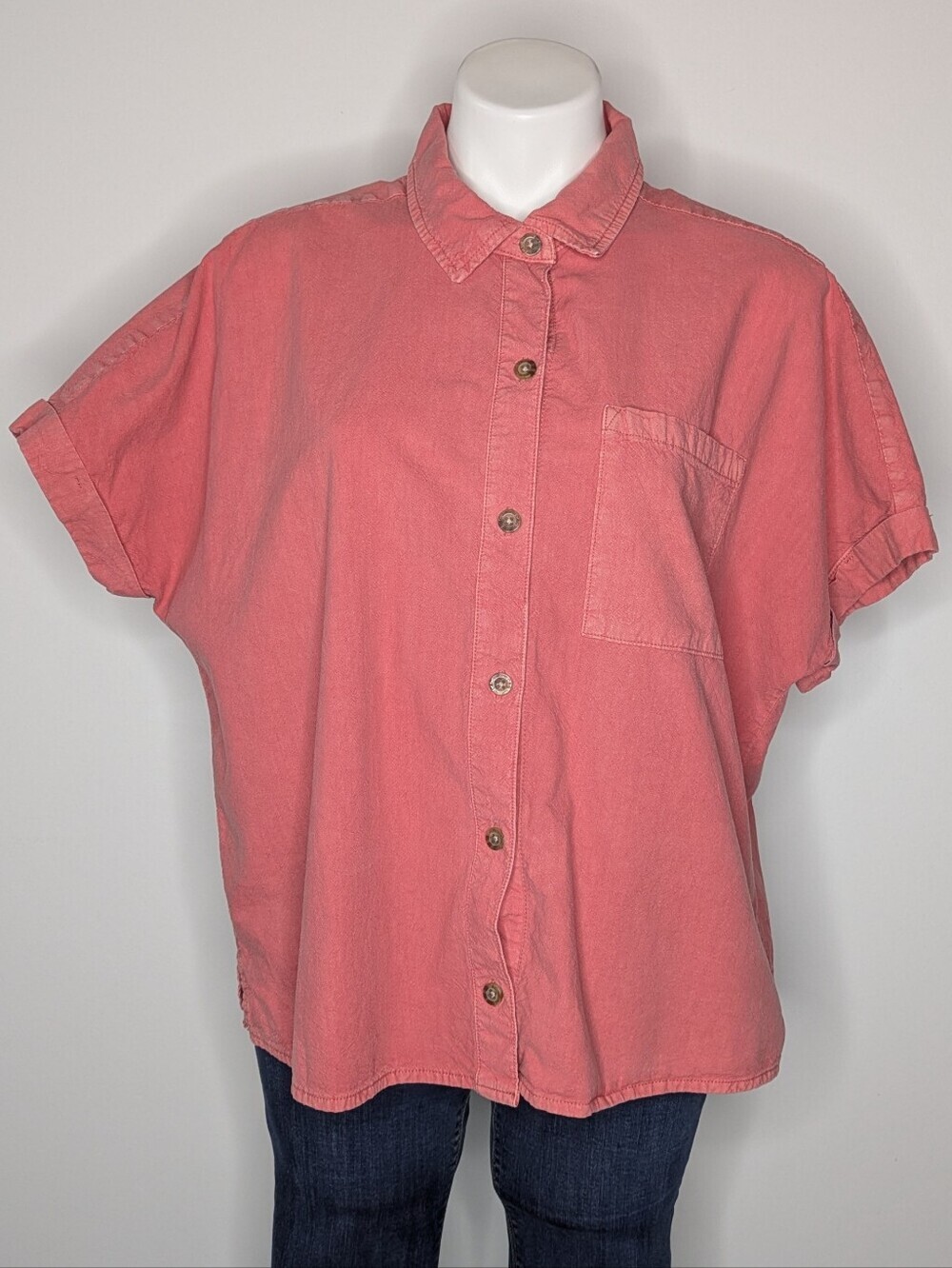 C&C California Sunwashed Red Short Sleeve Cotton Button Up XL